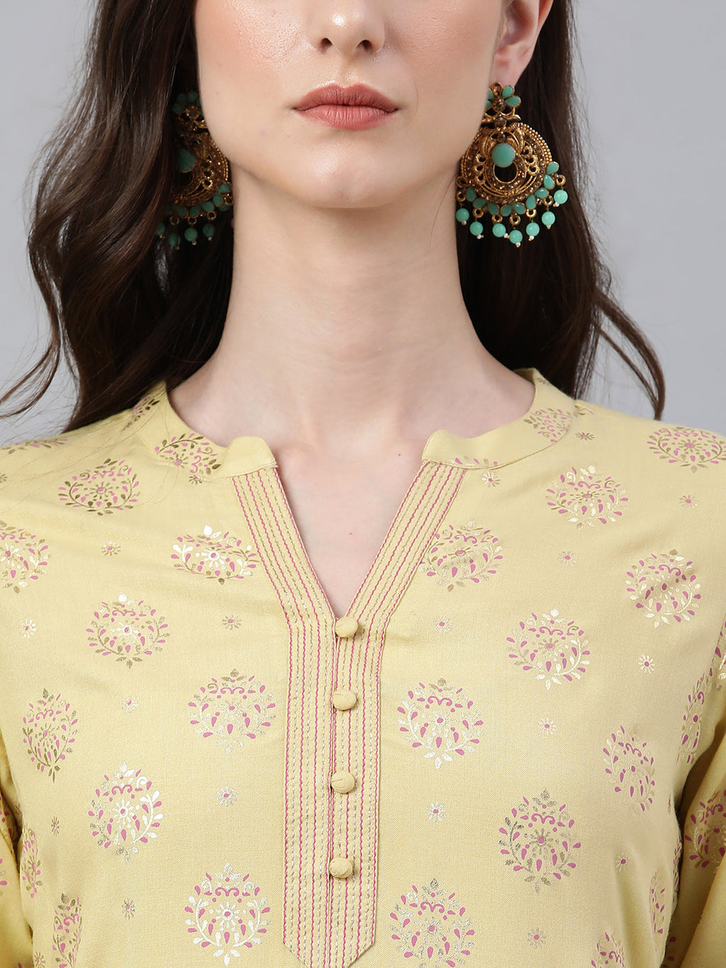 Janasya Women's Yellow Rayon Ethnic motifs Festive Straight Kurta | Grocsy