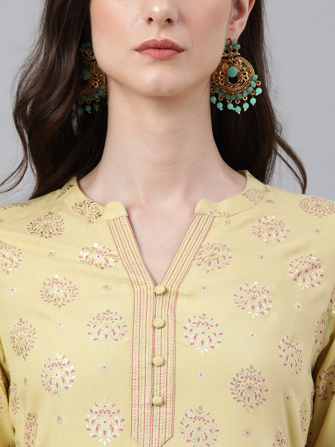 Janasya Women's Yellow Rayon Ethnic motifs Festive Straight Kurta | Grocsy