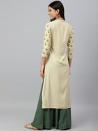 Janasya Women's Beige Rayon Botanical Print Festive Straight Kurta | Grocsy