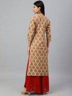 Janasya Women's Beige Cotton Ethnic motifs Casual Straight Kurta | Grocsy