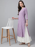 Indian Clothing Janasya Women's Lavender Crepe Foil Print Casual Straight Kurta | Grocsy