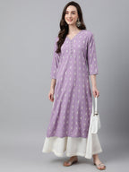 Indian Clothing Janasya Women's Lavender Crepe Foil Print Casual Straight Kurta | Grocsy