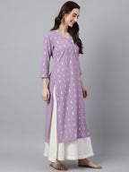 Indian Clothing Janasya Women's Lavender Crepe Foil Print Casual Straight Kurta | Grocsy
