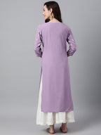 Indian Clothing Janasya Women's Lavender Crepe Foil Print Casual Straight Kurta | Grocsy