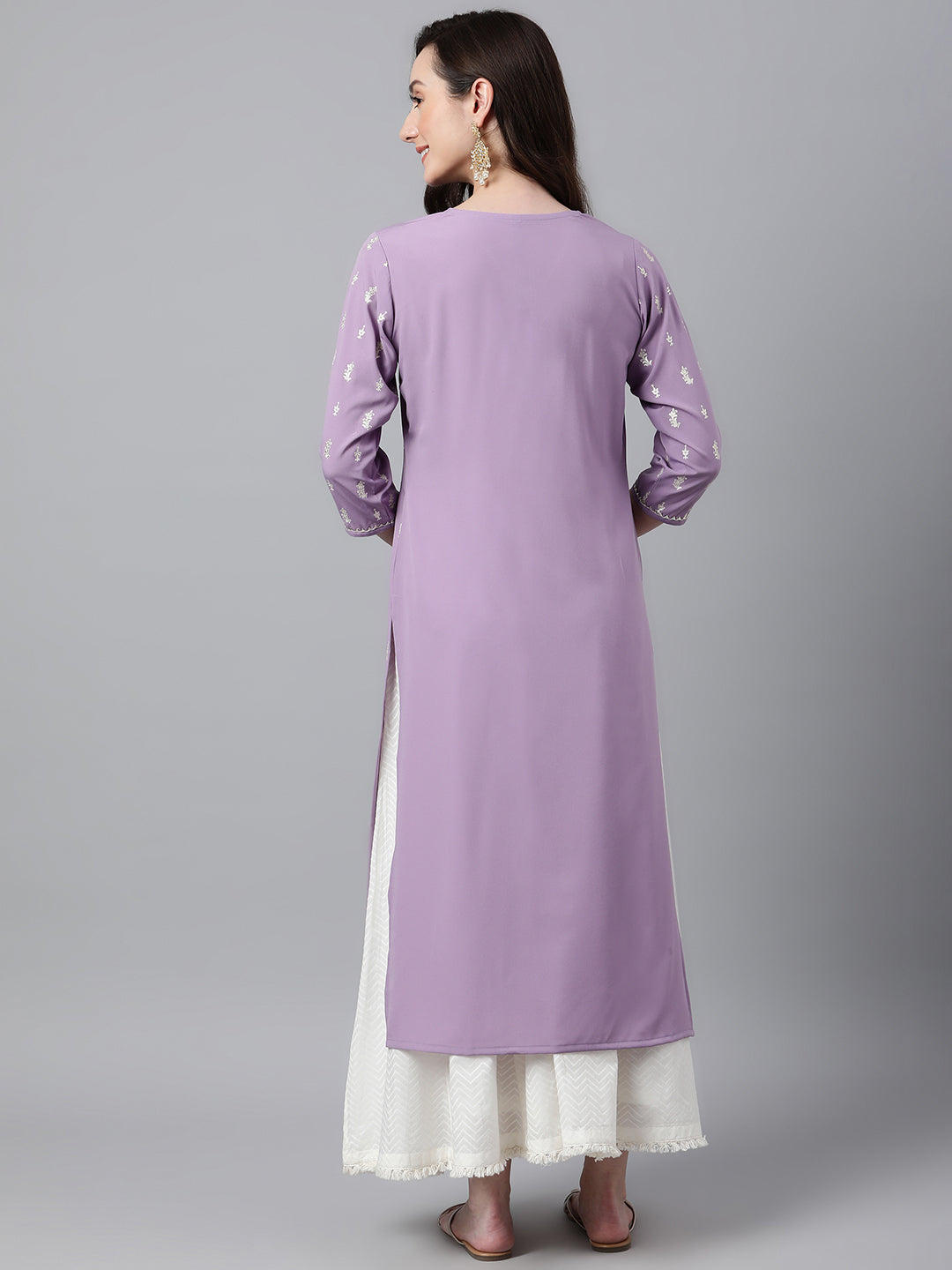 Indian Clothing Janasya Women's Lavender Crepe Foil Print Casual Straight Kurta | Grocsy