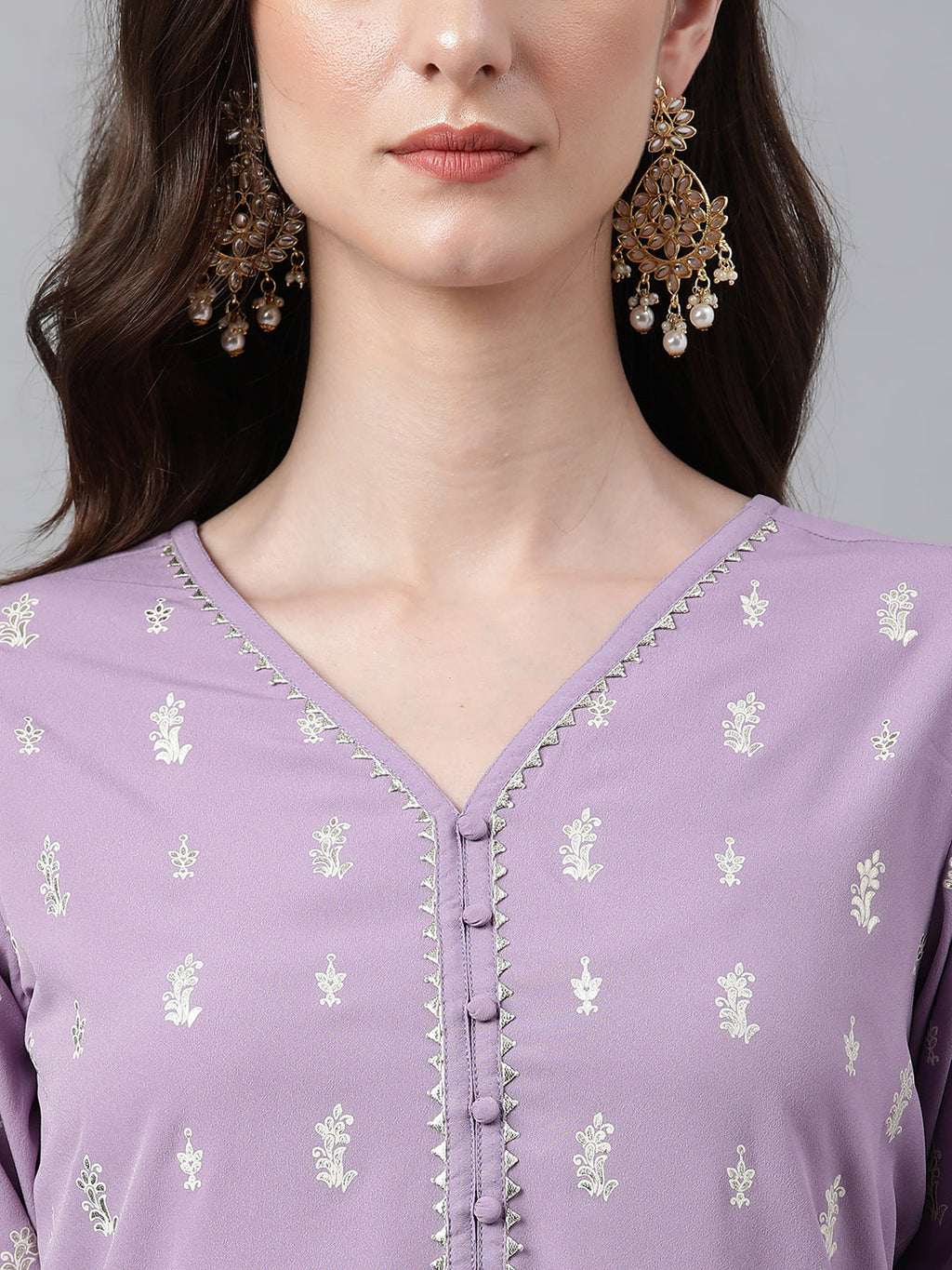 Indian Clothing Janasya Women's Lavender Crepe Foil Print Casual Straight Kurta | Grocsy