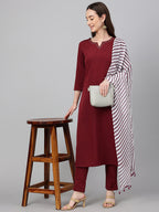 Janasya Women's Maroon Crepe Solid Straight Festival Kurta Set | Grocsy