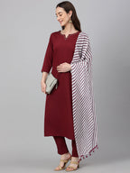 Janasya Women's Maroon Crepe Solid Straight Festival Kurta Set | Grocsy