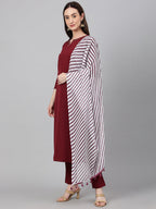 Janasya Women's Maroon Crepe Solid Straight Festival Kurta Set | Grocsy