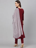 Janasya Women's Maroon Crepe Solid Straight Festival Kurta Set | Grocsy