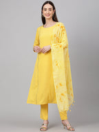 Janasya Women's Yellow Crepe Solid Straight Festival Kurta Set | Grocsy