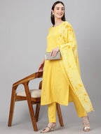 Janasya Women's Yellow Crepe Solid Straight Festival Kurta Set | Grocsy