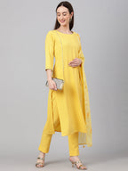 Janasya Women's Yellow Crepe Solid Straight Festival Kurta Set | Grocsy
