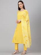 Janasya Women's Yellow Crepe Solid Straight Festival Kurta Set | Grocsy
