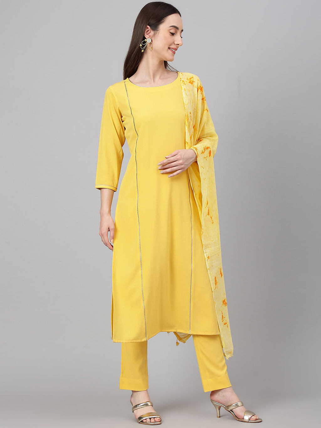 Janasya Women's Yellow Crepe Solid Straight Festival Kurta Set | Grocsy