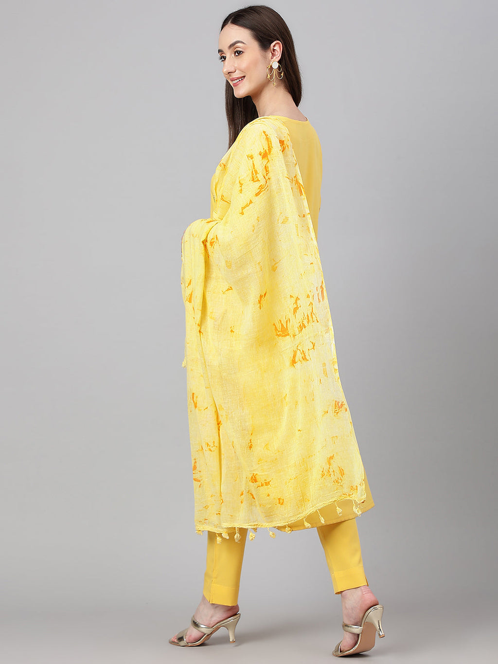 Janasya Women's Yellow Crepe Solid Straight Festival Kurta Set | Grocsy