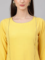 Janasya Women's Yellow Crepe Solid Straight Festival Kurta Set | Grocsy