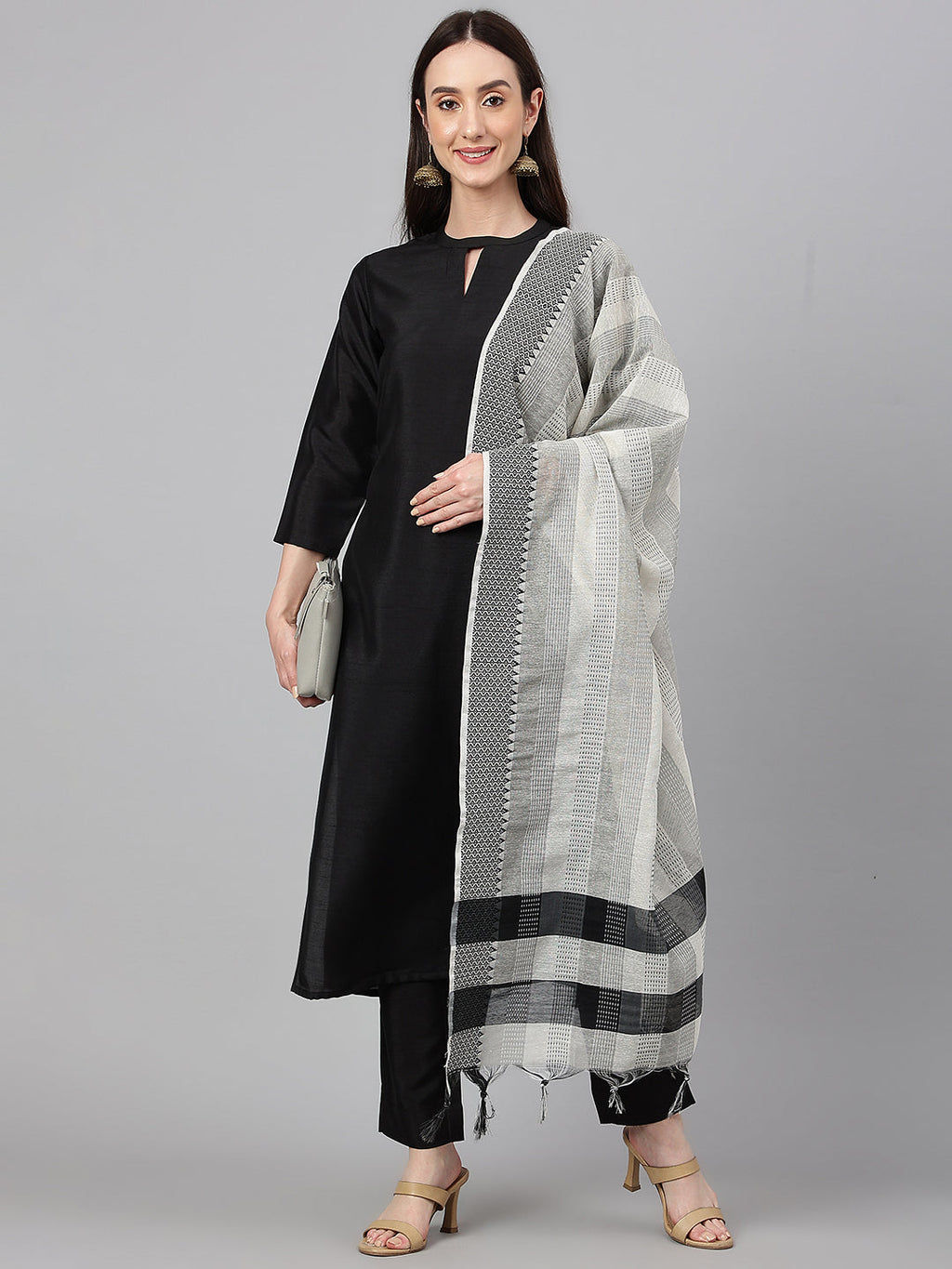 Janasya Women's Black Crepe Silk Solid Straight Festival Kurta Set | Grocsy