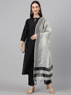 Janasya Women's Black Crepe Silk Solid Straight Festival Kurta Set | Grocsy