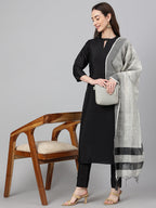 Janasya Women's Black Crepe Silk Solid Straight Festival Kurta Set | Grocsy