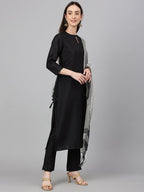 Janasya Women's Black Crepe Silk Solid Straight Festival Kurta Set | Grocsy
