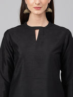 Janasya Women's Black Crepe Silk Solid Straight Festival Kurta Set | Grocsy