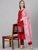 Janasya Women's Maroon Crepe Silk Solid Straight Festival Kurta Set | Grocsy