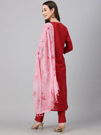 Janasya Women's Maroon Crepe Silk Solid Straight Festival Kurta Set | Grocsy