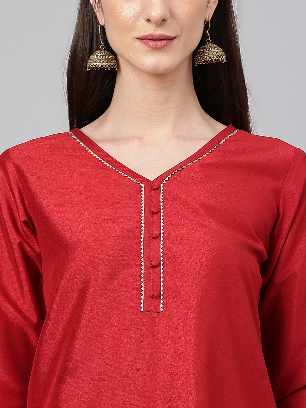 Janasya Women's Maroon Crepe Silk Solid Straight Festival Kurta Set | Grocsy