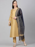 Janasya Women's Gold Crepe Silk Solid Straight Festival Kurta Set | Grocsy
