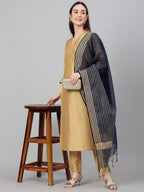 Janasya Women's Gold Crepe Silk Solid Straight Festival Kurta Set | Grocsy