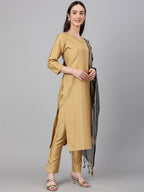 Janasya Women's Gold Crepe Silk Solid Straight Festival Kurta Set | Grocsy