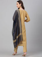 Janasya Women's Gold Crepe Silk Solid Straight Festival Kurta Set | Grocsy