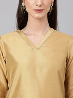Janasya Women's Gold Crepe Silk Solid Straight Festival Kurta Set | Grocsy