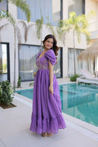 Teeya Creation Womens New Fancy Mul Chanderi With Embroidered Work Gown Set | Grocsy