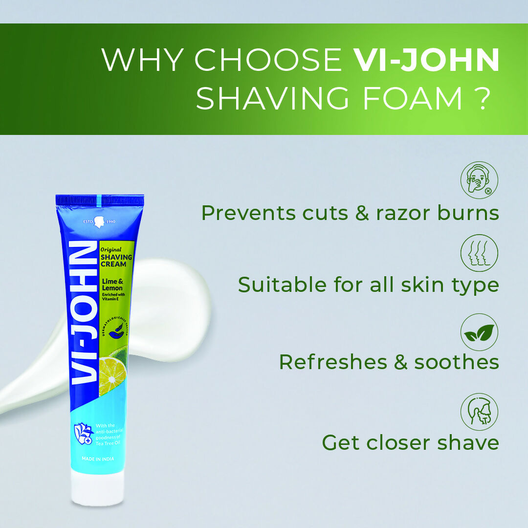 VI-JOHN Dermatologically Tested Vitamin-E enriched Anti Bacterial Lime & Lemon Shaving Cream | Grocsy