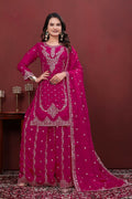 Teeya Creation Women'S Magenta Pink Faux Georgette Zari Work Kurta Sharara Set | Grocsy