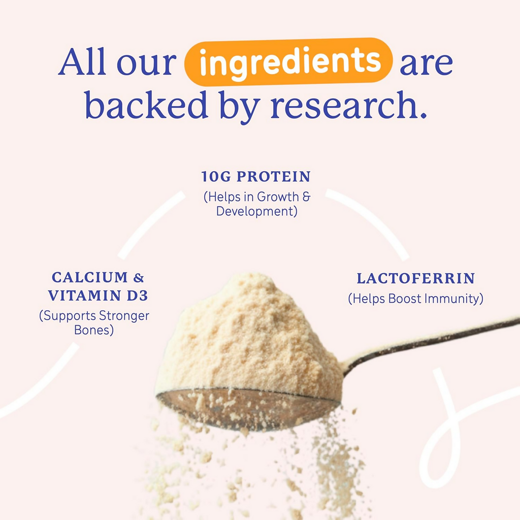 Gritzo SuperMilk Growth+ (Formerly Height+) Unsweetened Drink Mix (7-12y Boys), 10g Protein Powder (Creamy Vanilla) | Grocsy