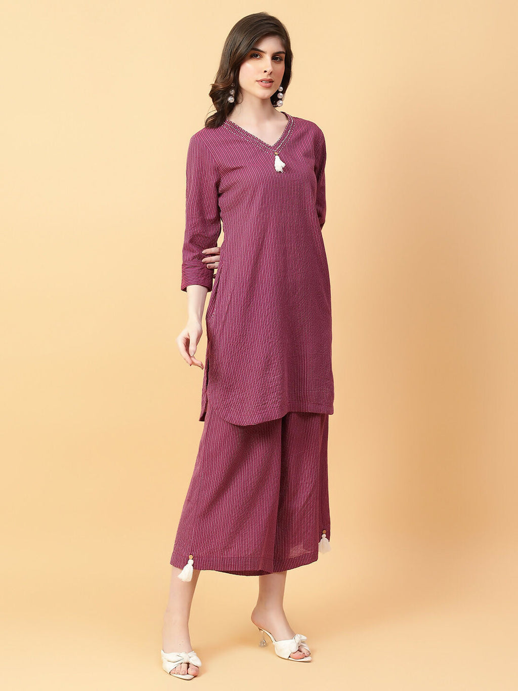 Joban Fashion Purple Cotton Khatha & Hand Work Co-ord Set | Grocsy