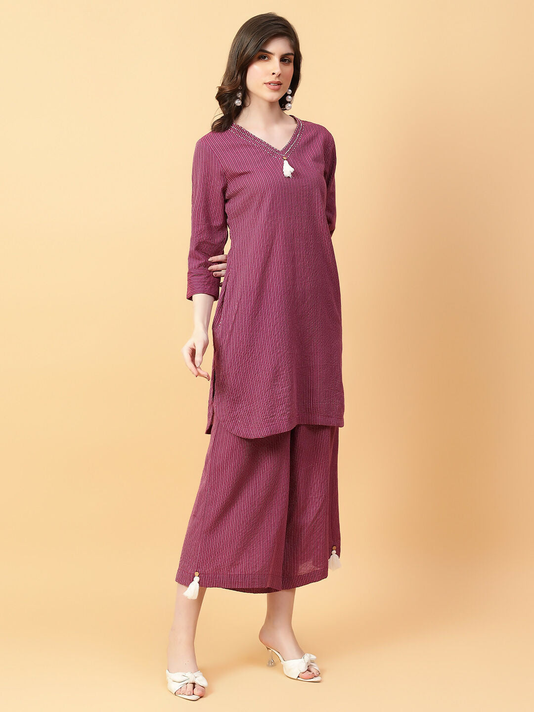 Joban Fashion Purple Cotton Khatha & Hand Work Co-ord Set | Grocsy