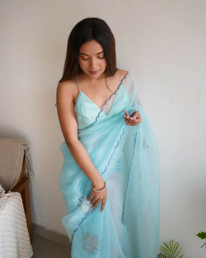 Vamsee Ena Sky Organza Saree | Grocsy