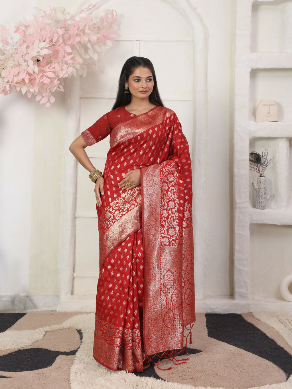 Shree Shyam Fashion Lichi Silk Red Saree | Grocsy
