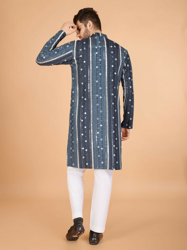 Vastranavya Grey Exclusive Festival Wear Pure Viscose Rayon Sequence & Foil Mirror Heavy Embroidered Work Kurta | Grocsy