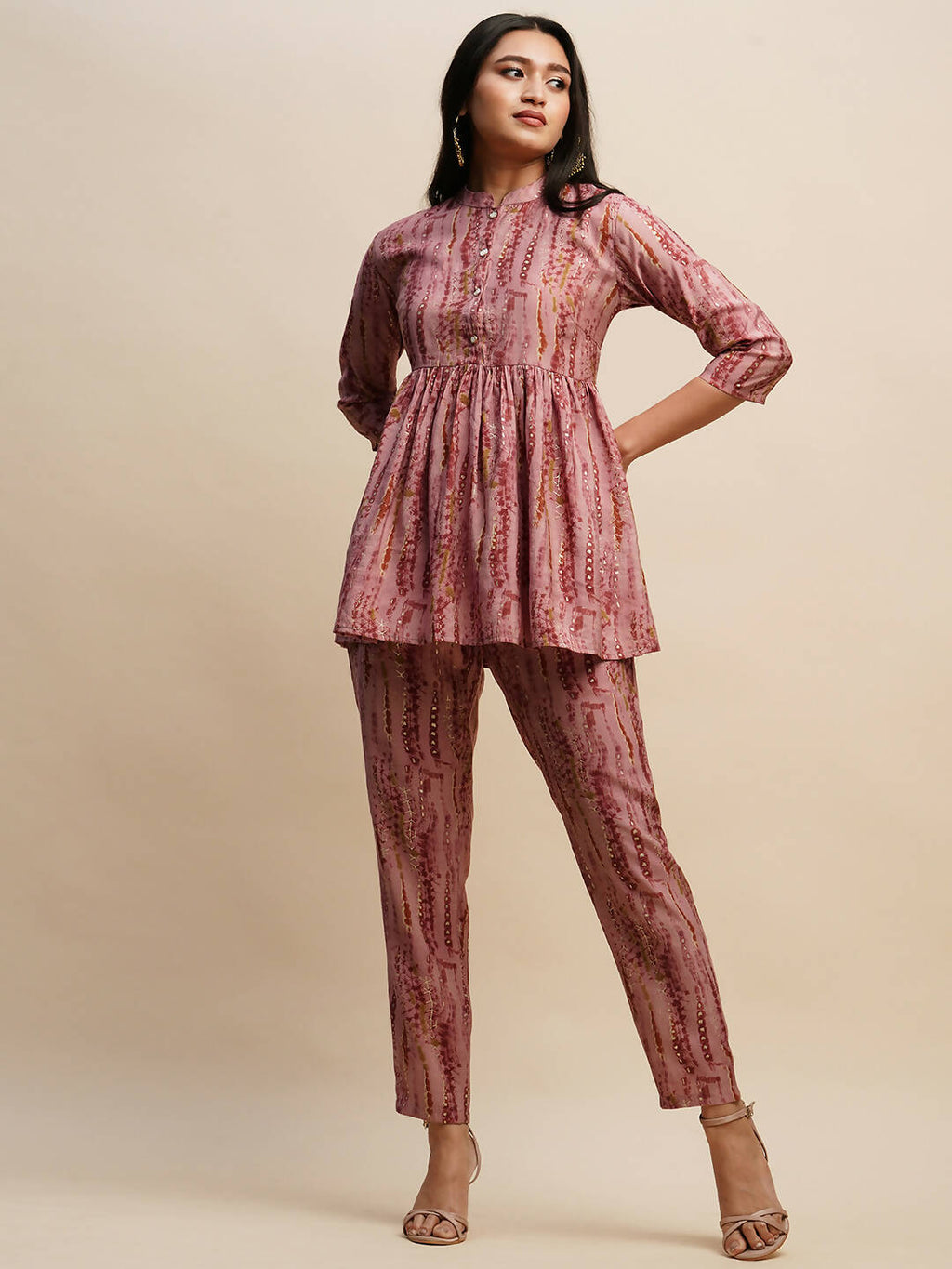 Pink Poly Cotton Tie and dye Printed Top with Matching Trouser - Shivani | Grocsy