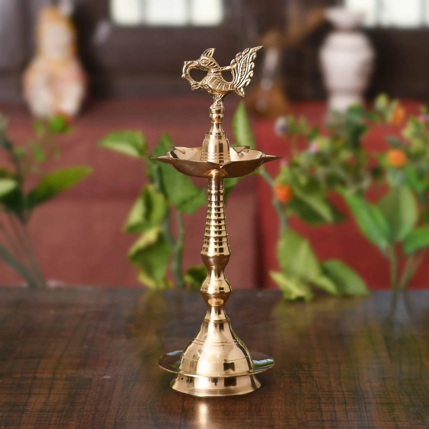 CraftVatika Gold-Toned Brass Peacock Mahabharat Diya | Grocsy