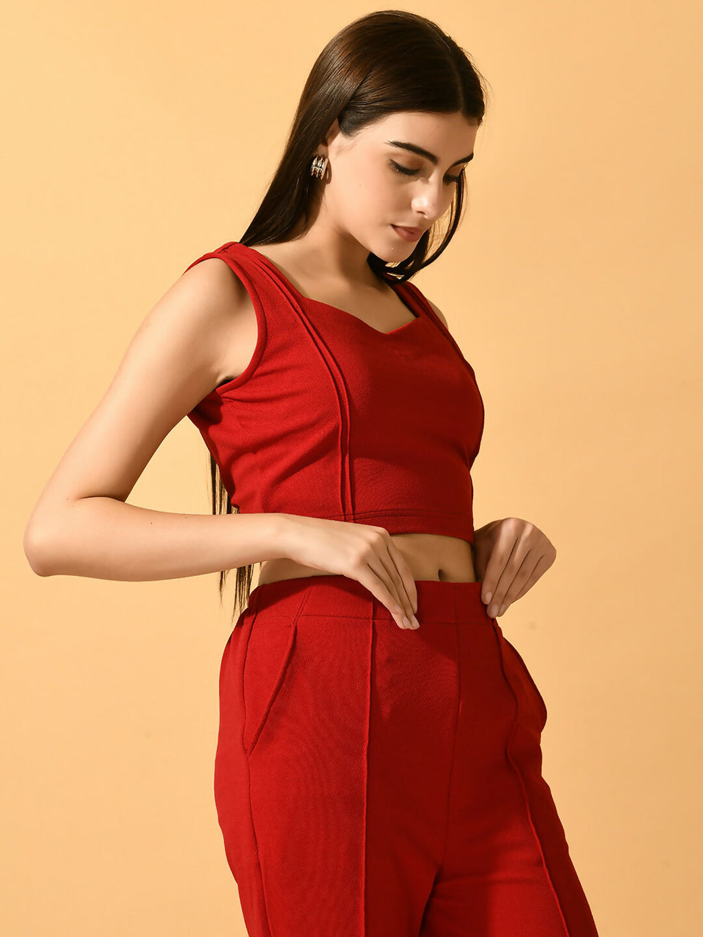 Myshka Women's Red Solid Party Top | Grocsy