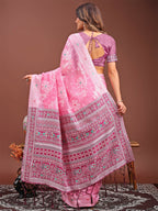 Shree Shyam Fashion Anaya Pink Linen Cotton Saree | Grocsy