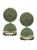 Mominos Fashion Joharkamal Gold-Polished Meenakari Jhumkas For Women & Girls (Green)
