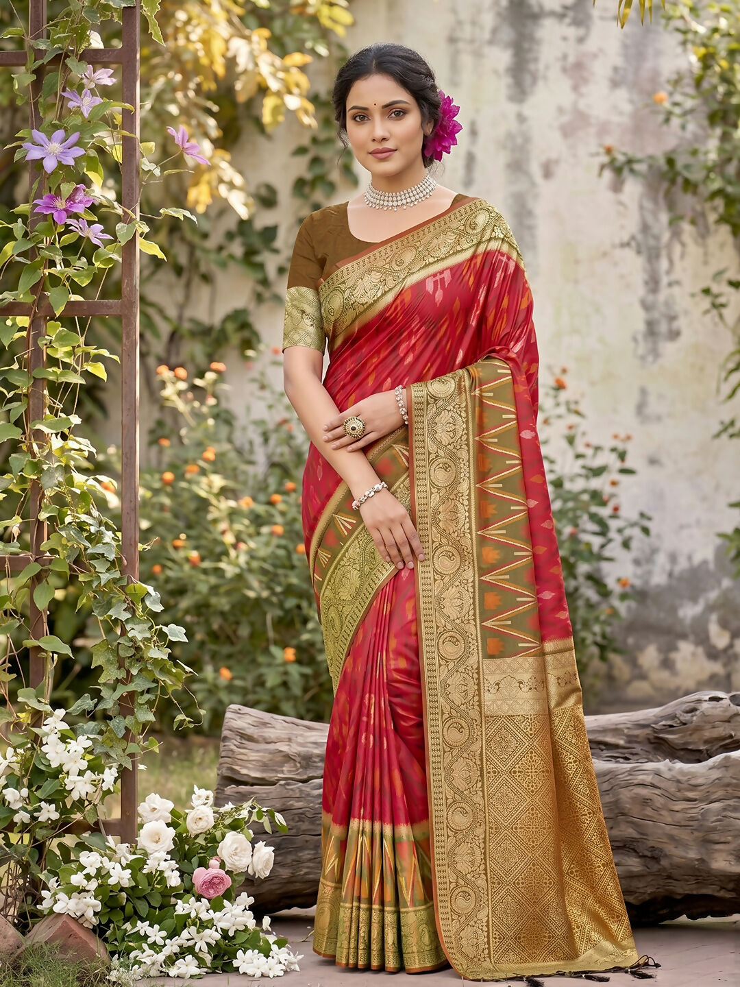 Shree Shyam Fashion Red Soft Silk Saree | Grocsy