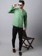 Even Apparels Green Pure Cotton Round Neck Slit Men's Kurta | Grocsy